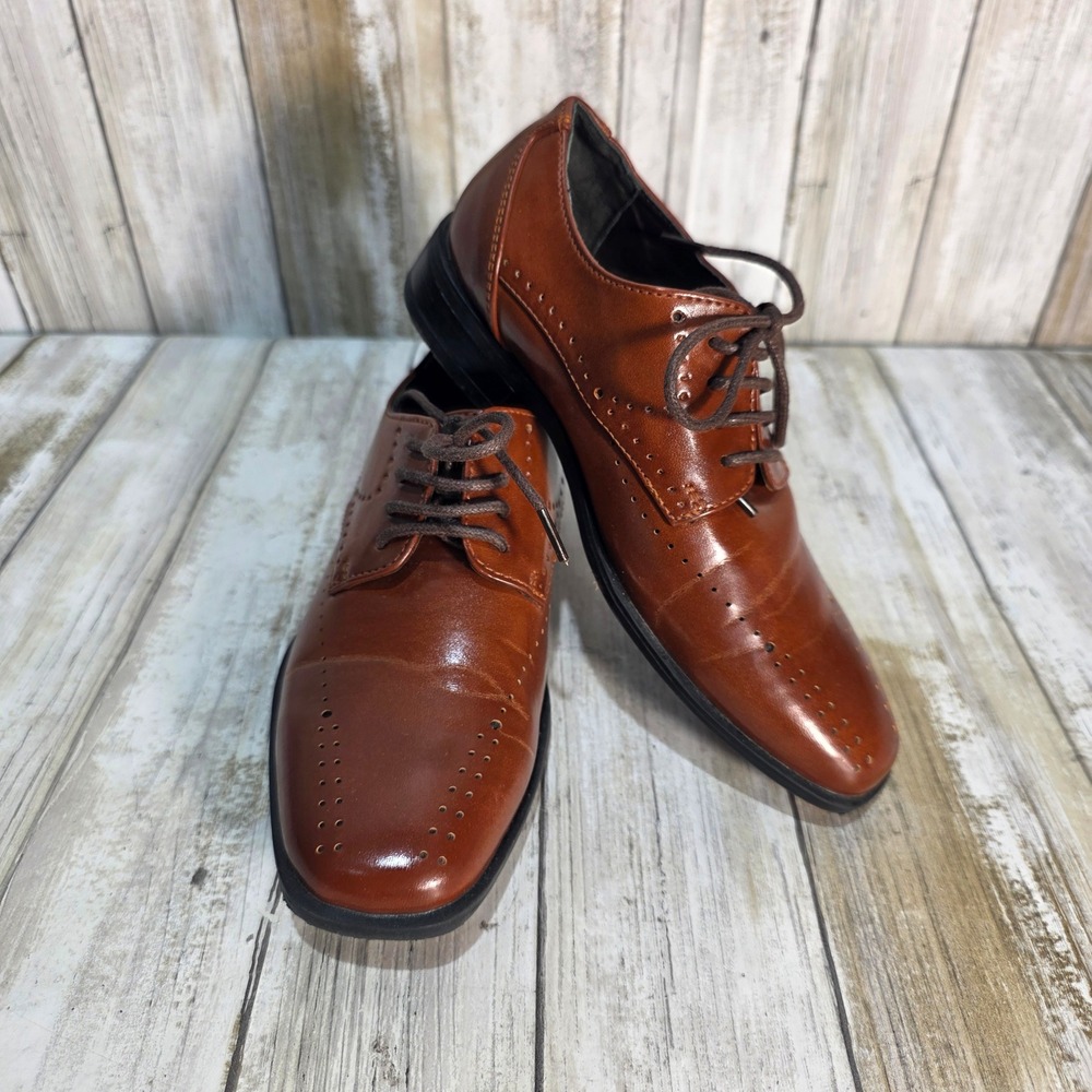 Stacy Adams Atwell Boys Cognac Leather Dress Oxford School, Church,Wedding 12M